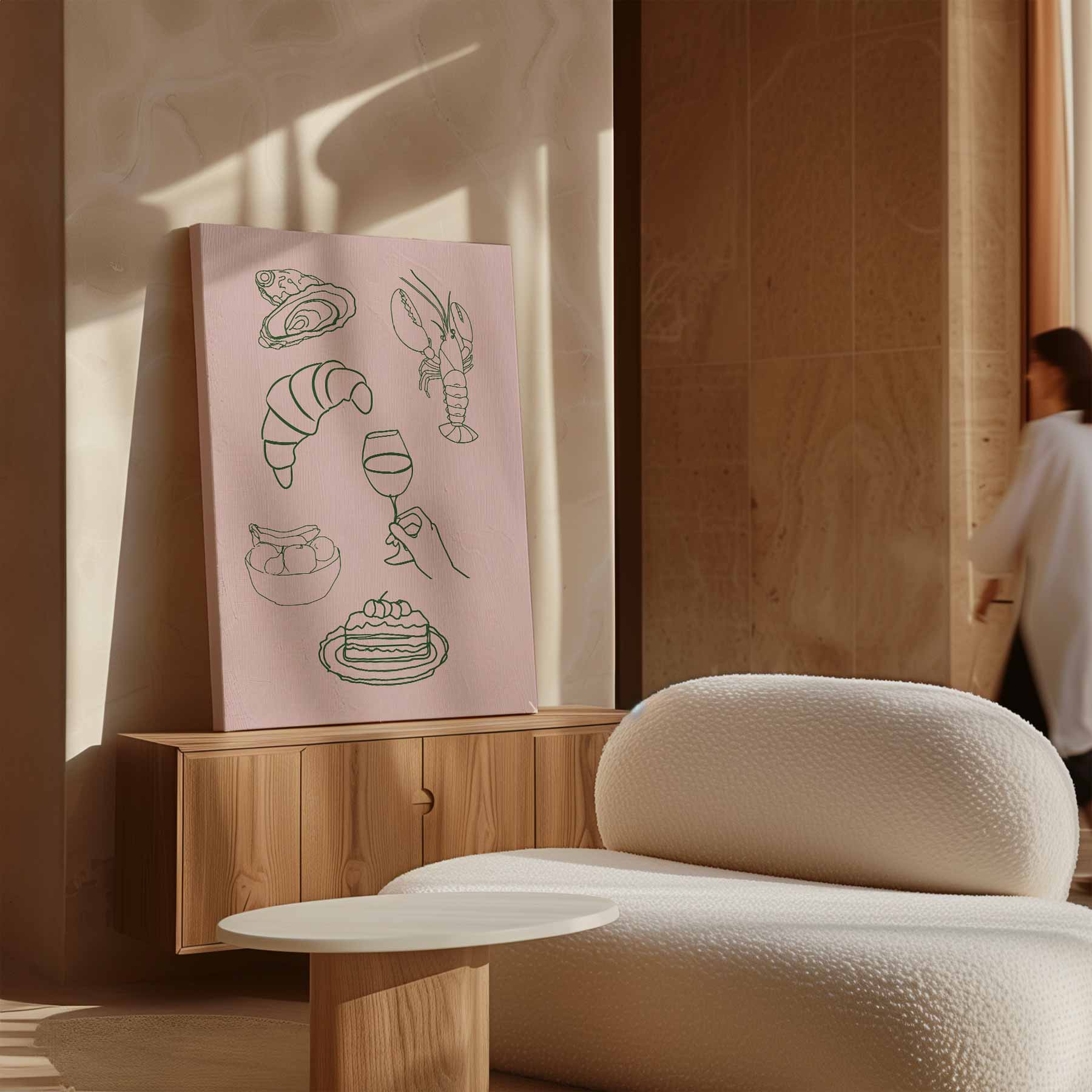 Culinaire Illustratie op Roze Kunstwerk-canvas-dibond-plexiglas-wanddecoratie-WallArtistic