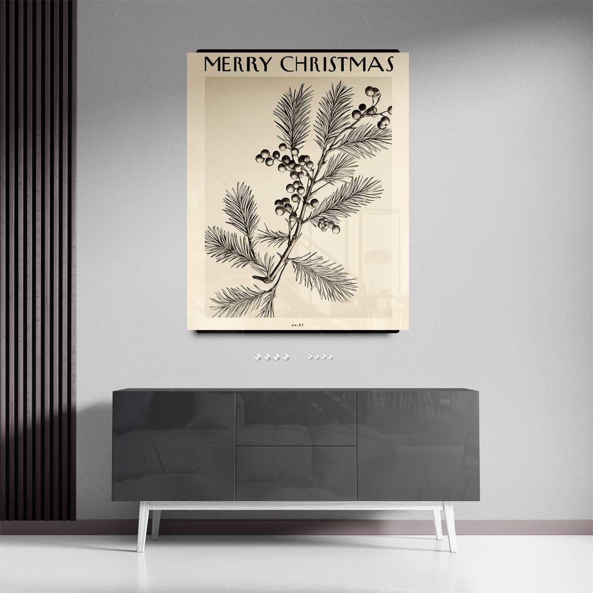 Vintage Kersttak Illustratie Kunstwerk-canvas-dibond-plexiglas-wanddecoratie-WallArtistic