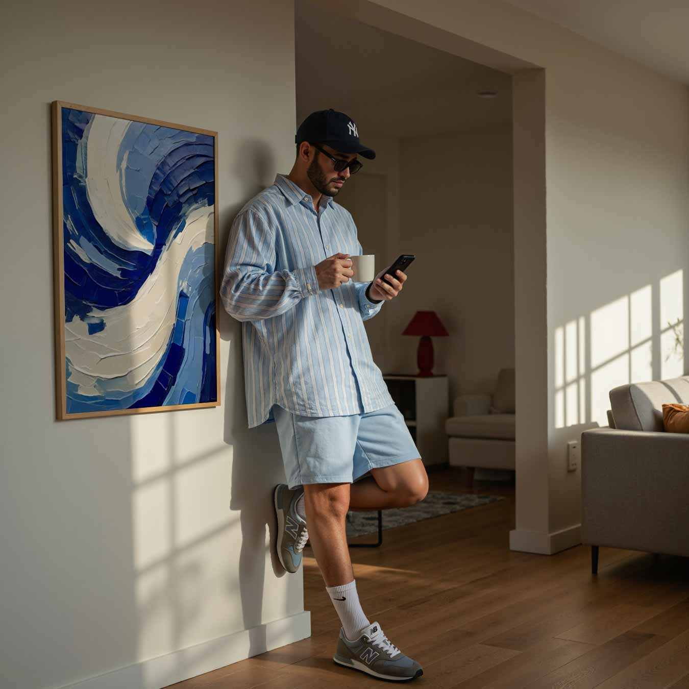 Abstracte Blauwe Swirl Poster-WallArtistic