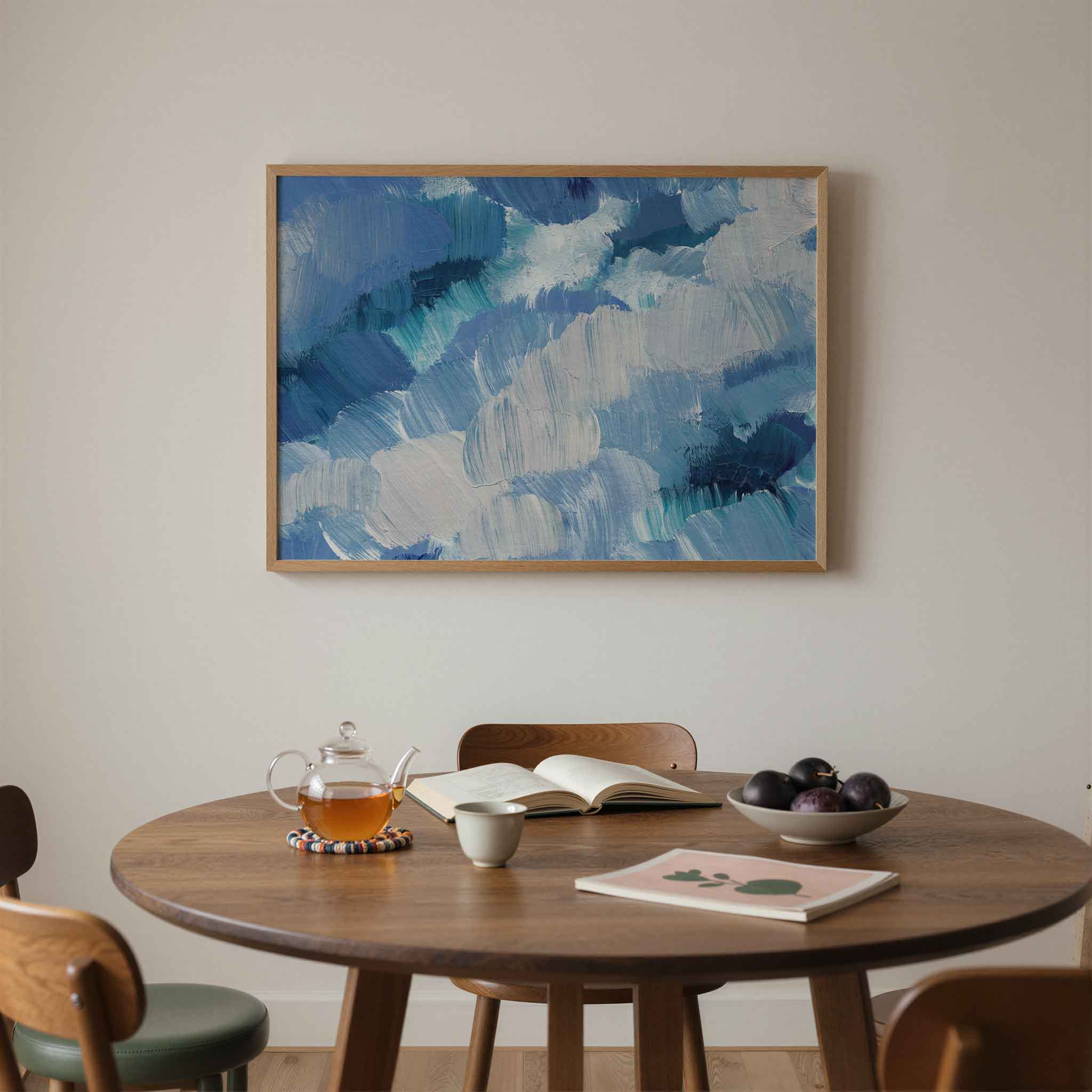 Blauwe penseelstreken Poster
