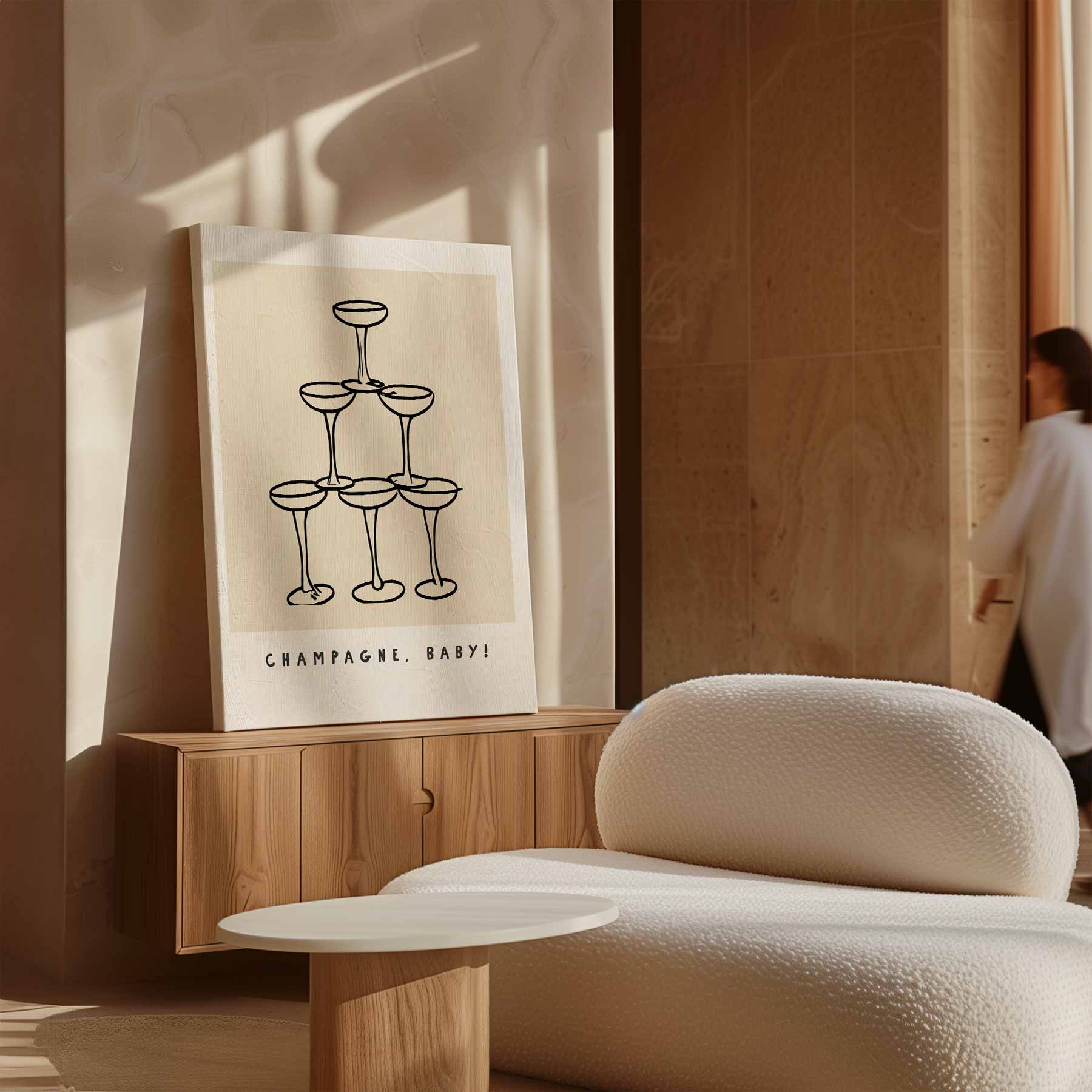 Champagne Toren Illustratie Kunstwerk-canvas-dibond-plexiglas-wanddecoratie-WallArtistic