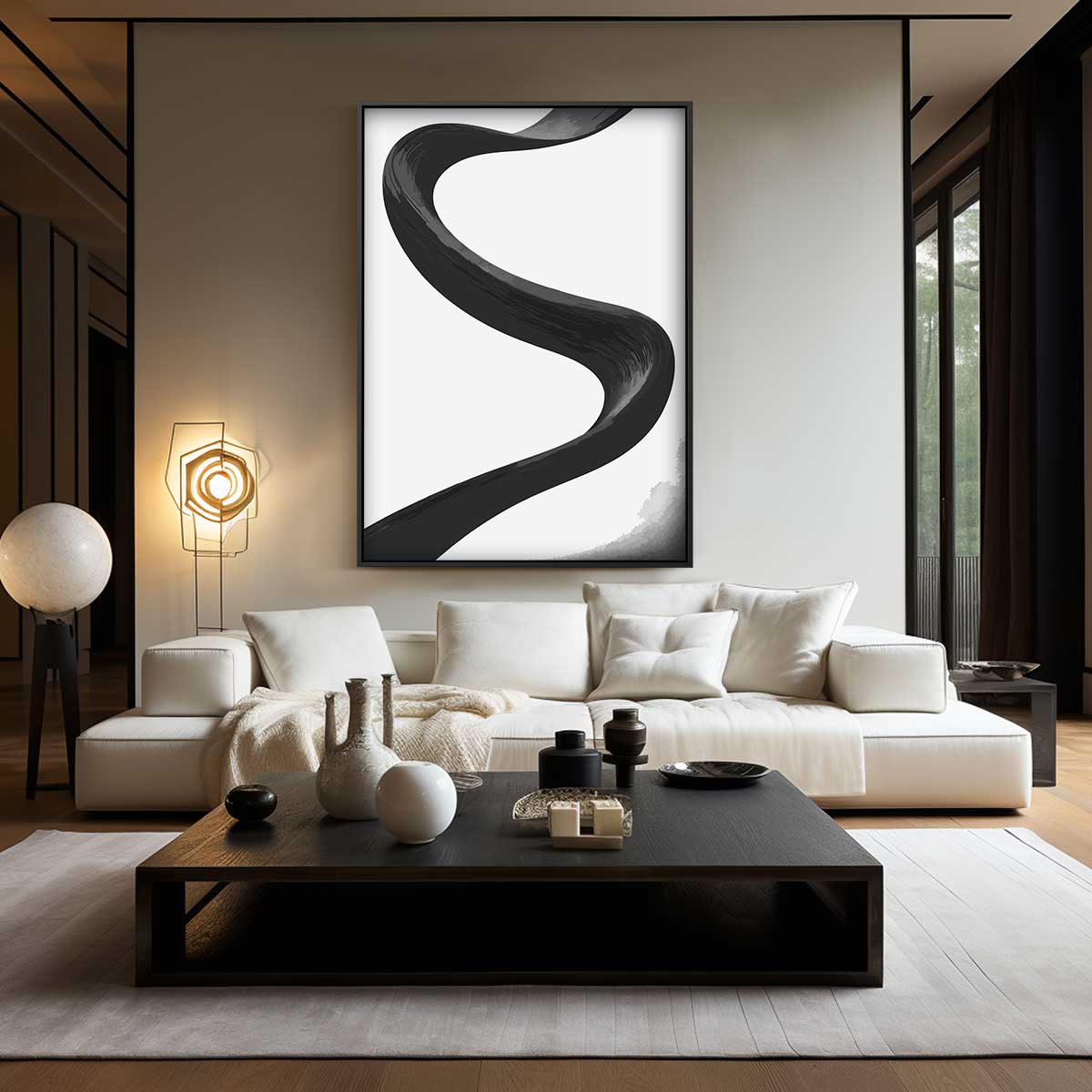 Zwarte Slang Beweging Kunstwerk-canvas-dibond-plexiglas-wanddecoratie-WallArtistic