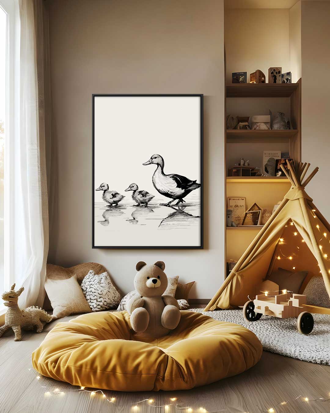 Eend met Eendjes Wandeling Kunstwerk-canvas-dibond-plexiglas-wanddecoratie-WallArtistic