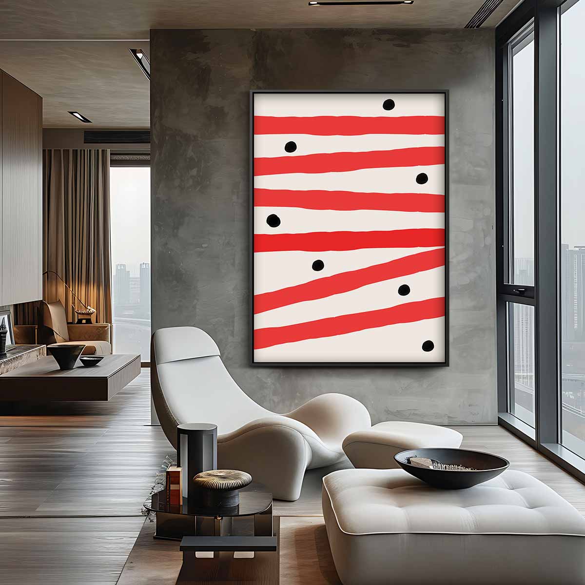 Speelse Strepen en Puntjes Kunstwerk-canvas-dibond-plexiglas-wanddecoratie-WallArtistic