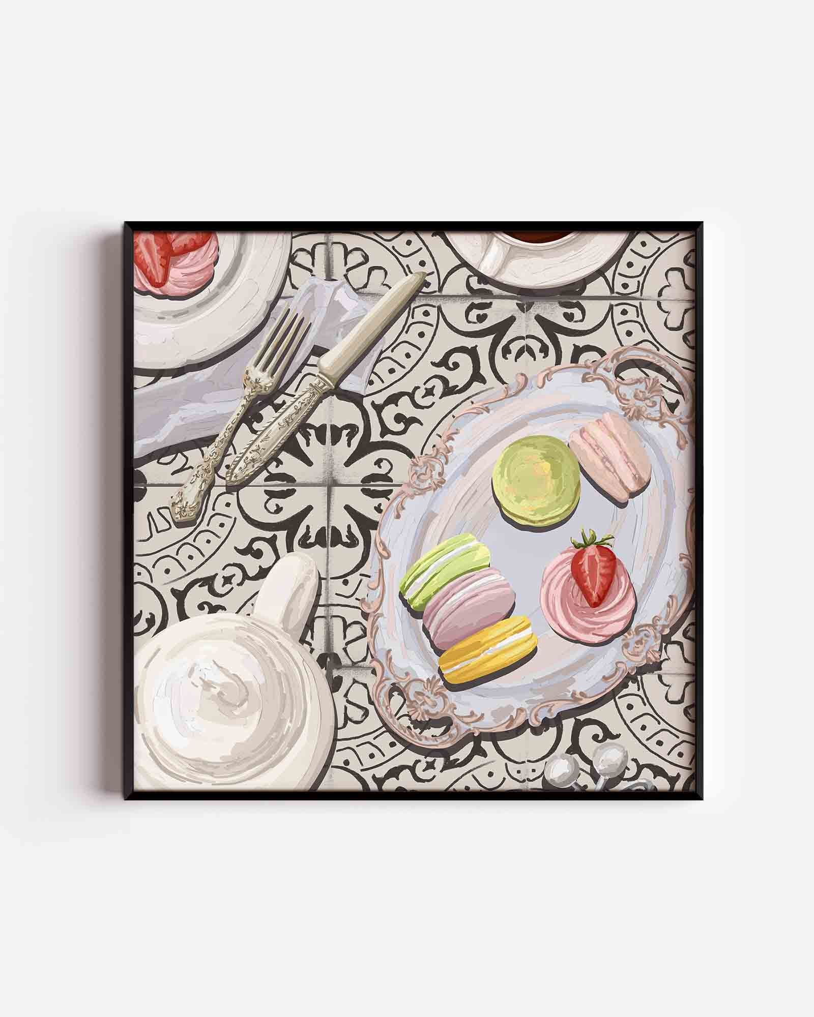 Macarons en aardbei Poster