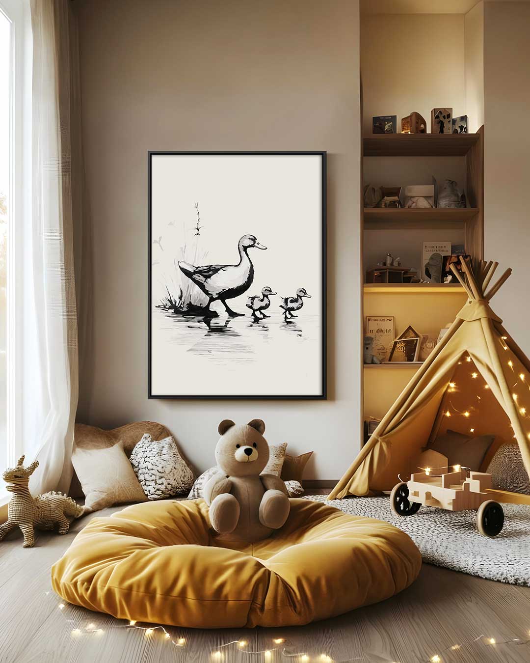 Eendjes bij het Water Kunstwerk-canvas-dibond-plexiglas-wanddecoratie-WallArtistic