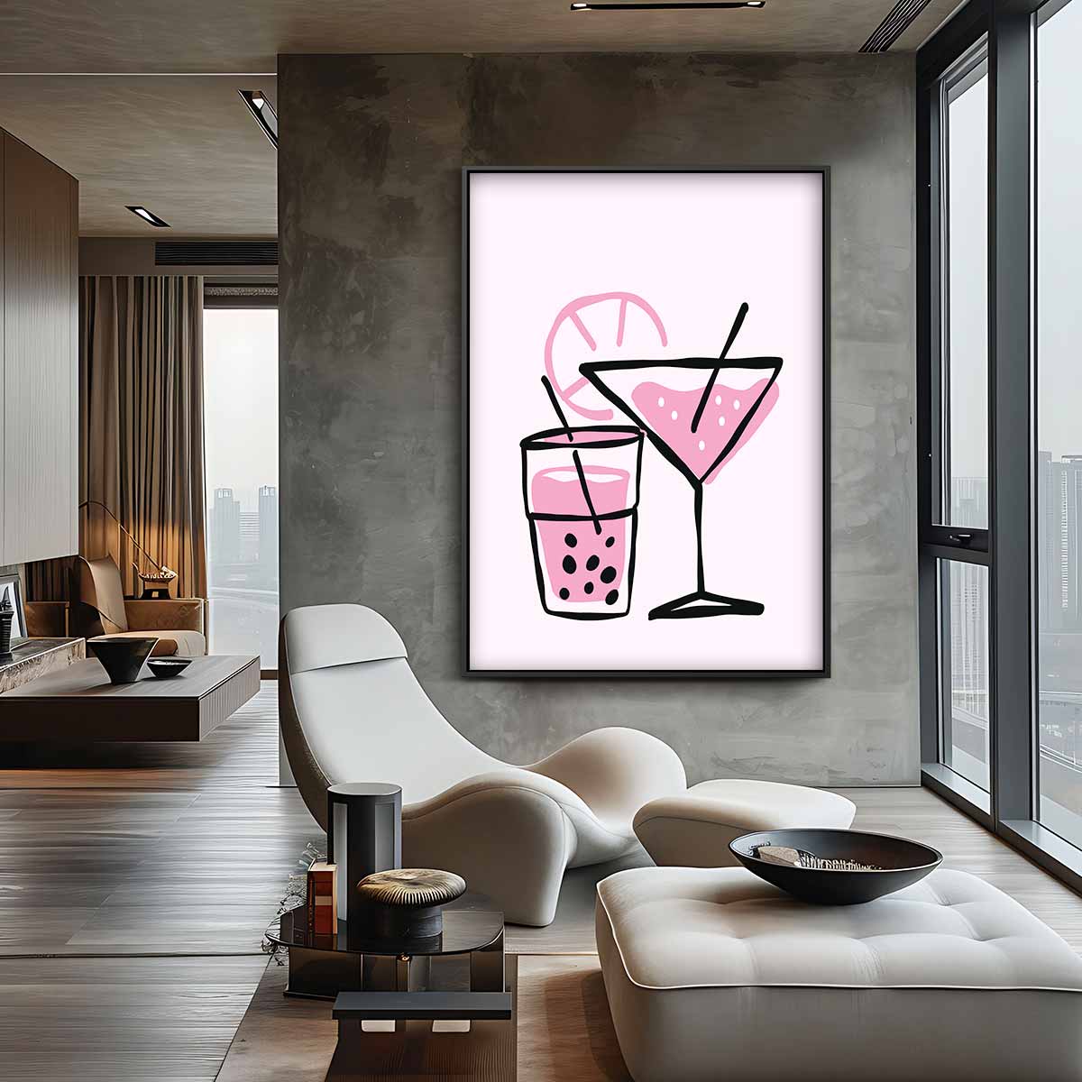 Verfrissende Cocktail Illustratie Kunstwerk-canvas-dibond-plexiglas-wanddecoratie-WallArtistic