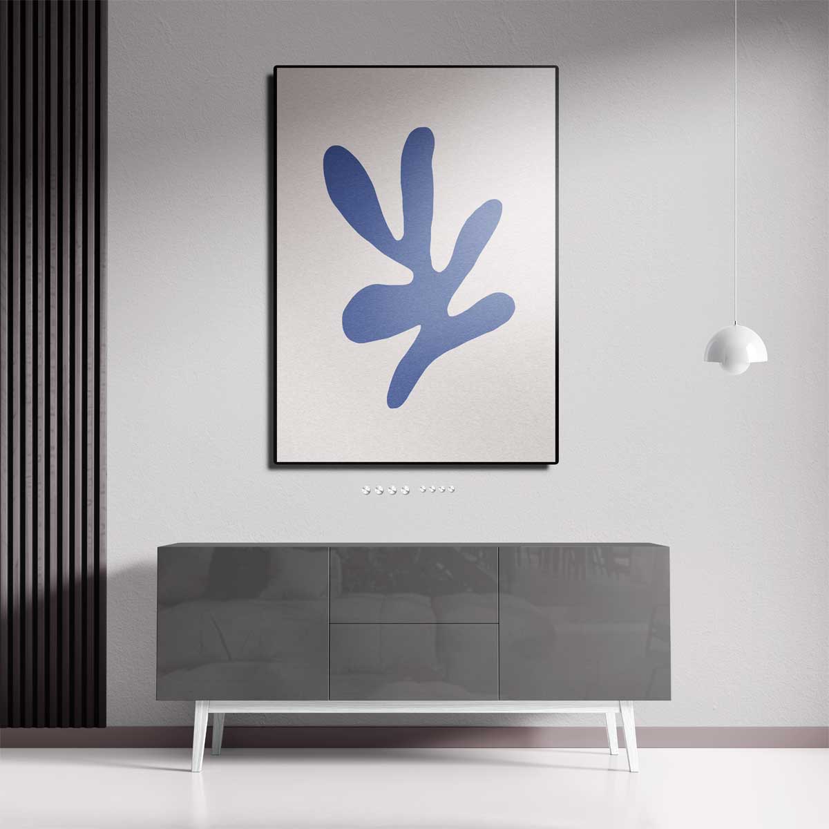 Abstracte Blauwe Vorm op Beige Kunstwerk-canvas-dibond-plexiglas-wanddecoratie-WallArtistic
