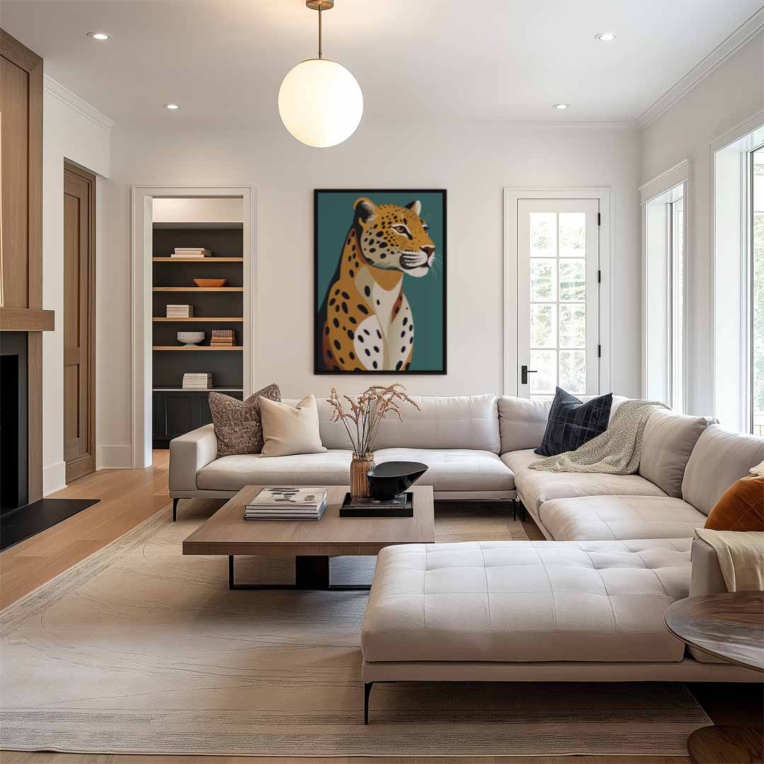 Majestueuze Luipaard op Abstracte Achtergrond Kunstwerk-canvas-dibond-plexiglas-wanddecoratie-WallArtistic