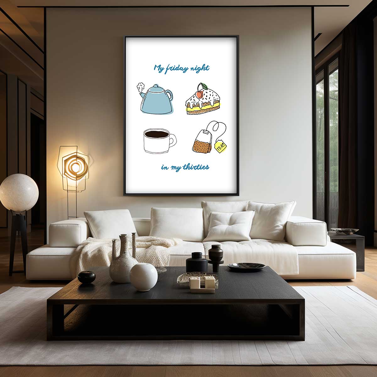 Relaxte Vrijdagavond Illustratie Kunstwerk-canvas-dibond-plexiglas-wanddecoratie-WallArtistic