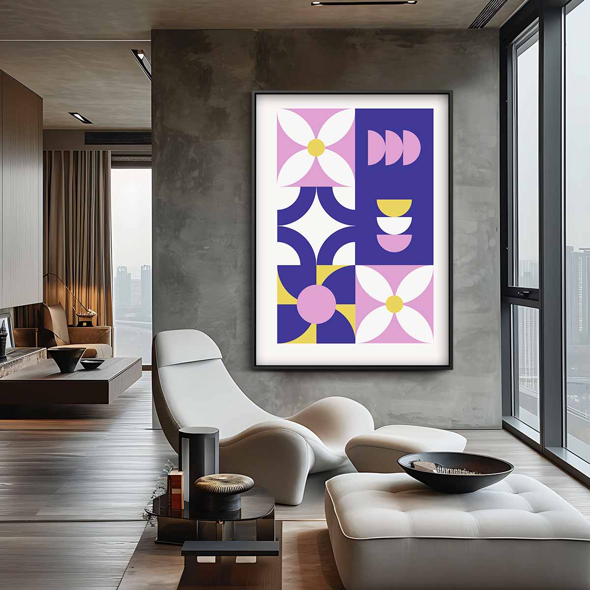 Bloemen in Blauw en Roze Kunstwerk-canvas-dibond-plexiglas-wanddecoratie-WallArtistic