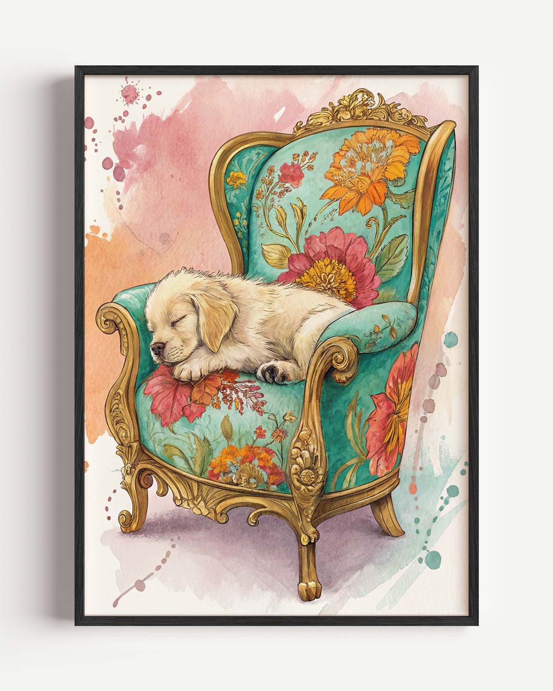 Hond op Sierstoel Poster-WallArtistic