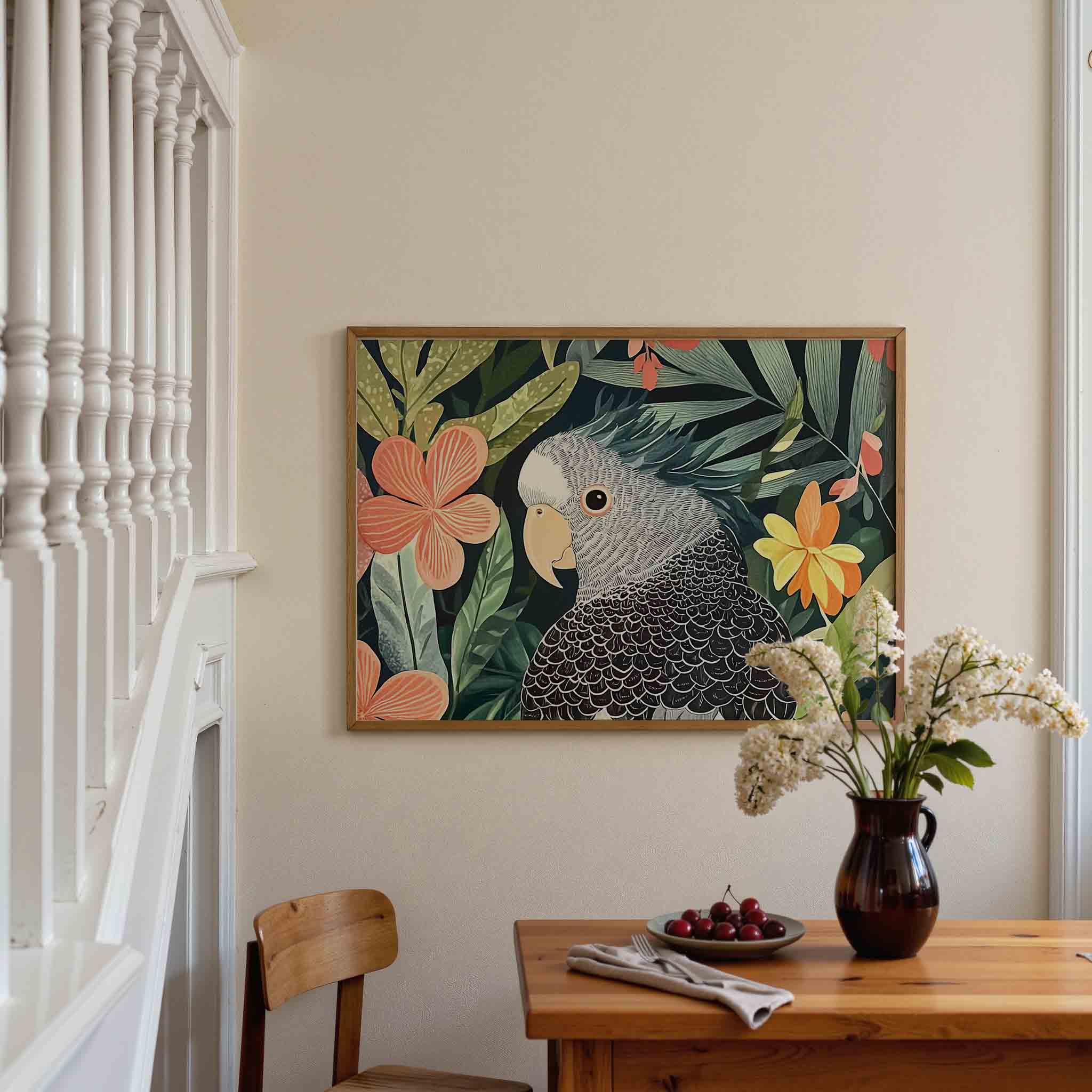 Papegaai en bloemen Poster