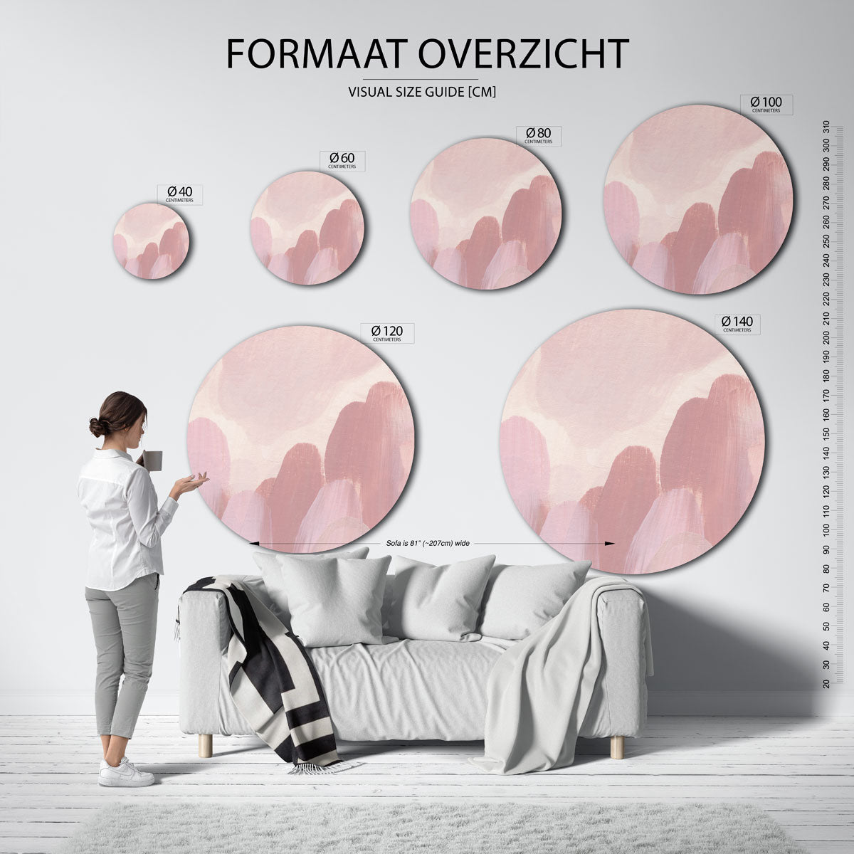 Roze penseelstreken Muurcirkel