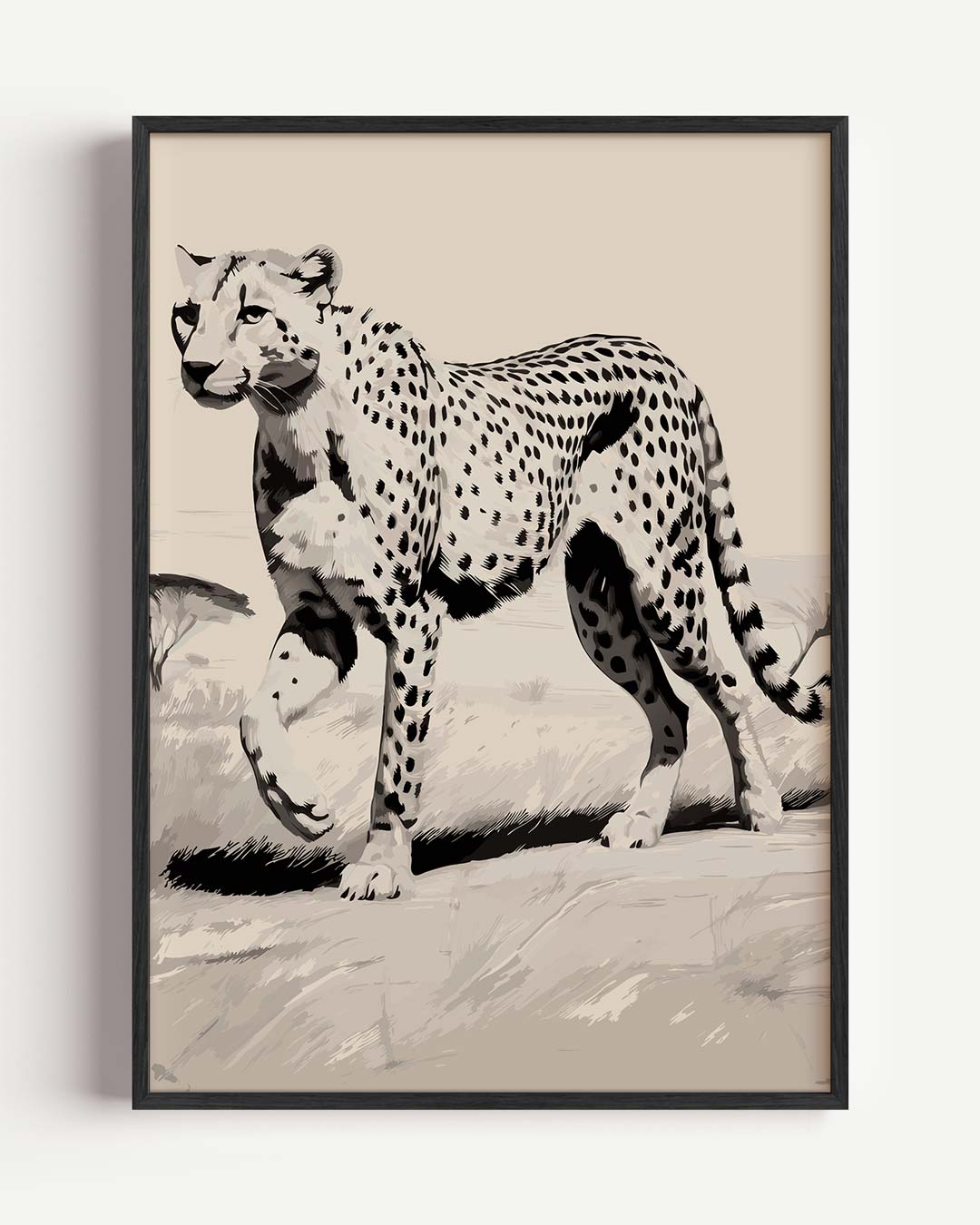 Elegant Luipaard in Sereen Landschap Poster-WallArtistic