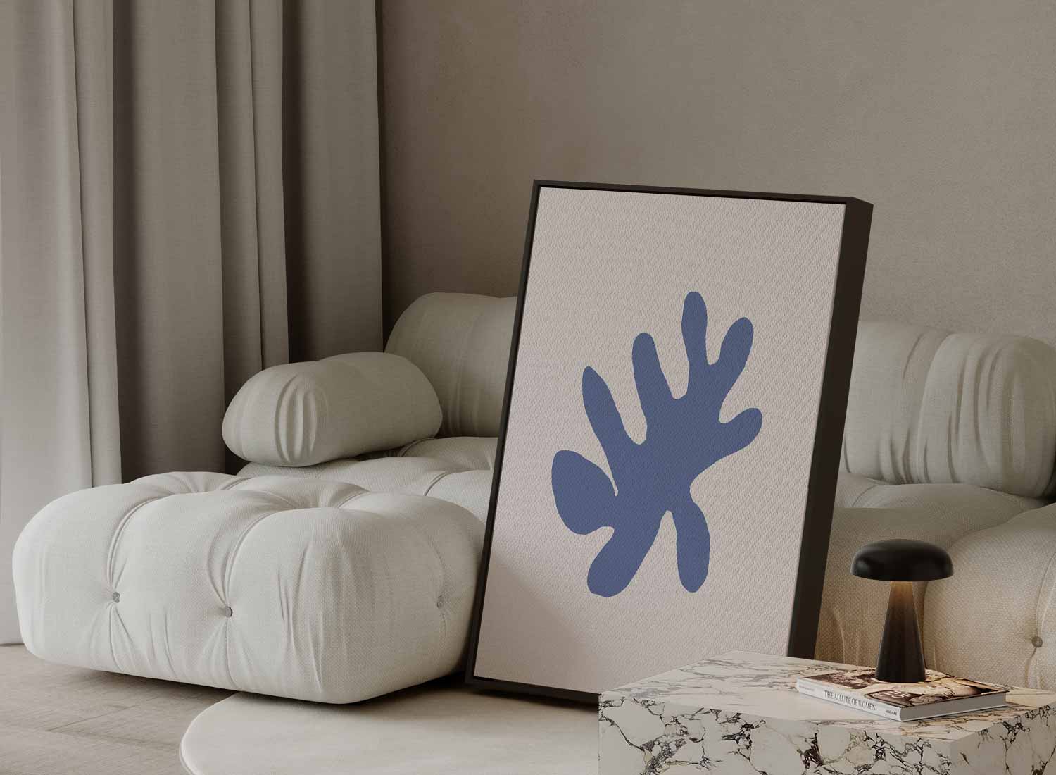 Abstracte Blauwe Vormenprint Kunstwerk-canvas-dibond-plexiglas-wanddecoratie-WallArtistic