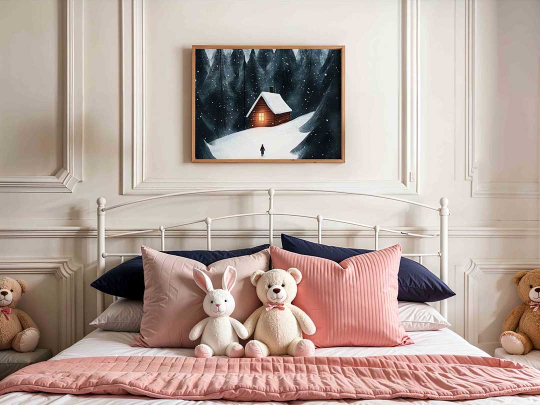 Winterlandschap met huisje Poster