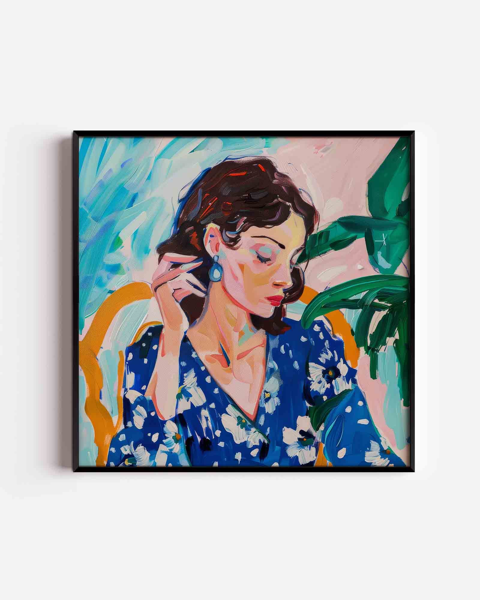 Vrouw met blauwe jurk Poster