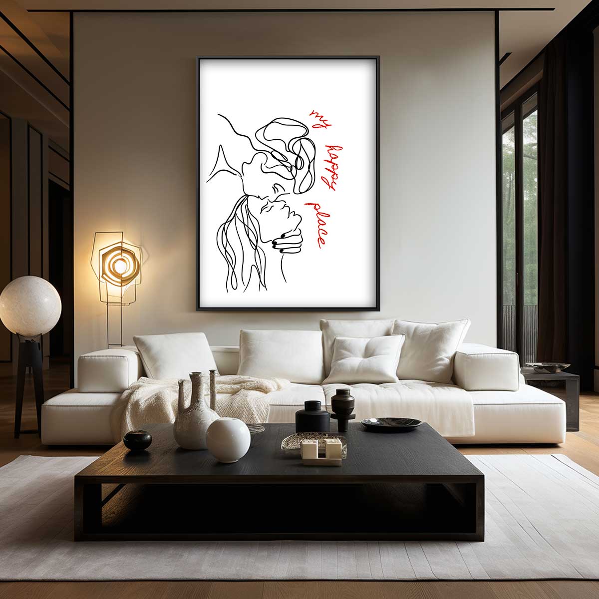 My Happy Place Lijntekening Kunstwerk-canvas-dibond-plexiglas-wanddecoratie-WallArtistic