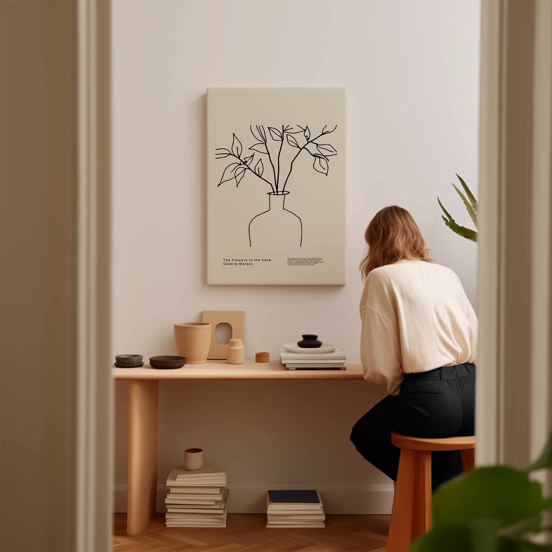 Elegante Lijnen Bloemenvaas Kunstwerk-canvas-dibond-plexiglas-wanddecoratie-WallArtistic