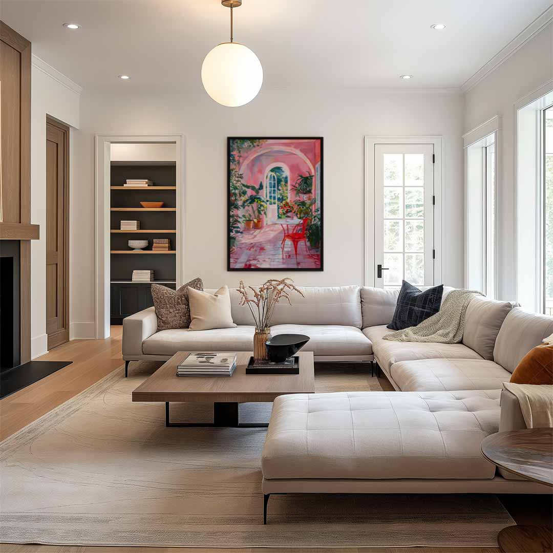 Roze Dromerige Tuinserre Schilderij Kunstwerk-canvas-dibond-plexiglas-wanddecoratie-WallArtistic