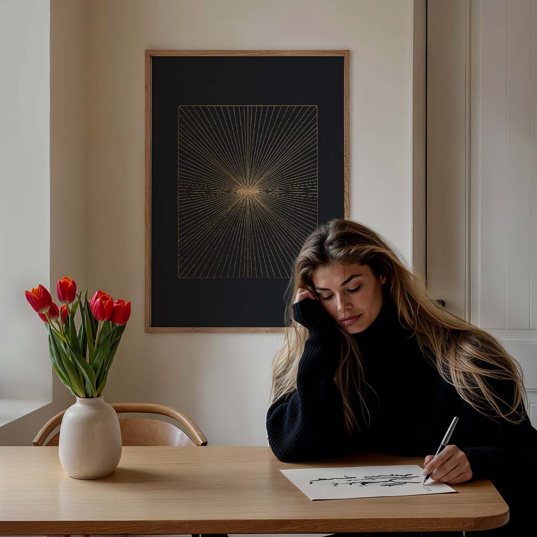 Stralende Gouden Lijnen Poster-WallArtistic