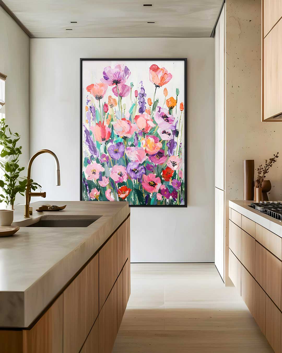 Vrolijke Bloemenexplosie Kunstwerk-canvas-dibond-plexiglas-wanddecoratie-WallArtistic