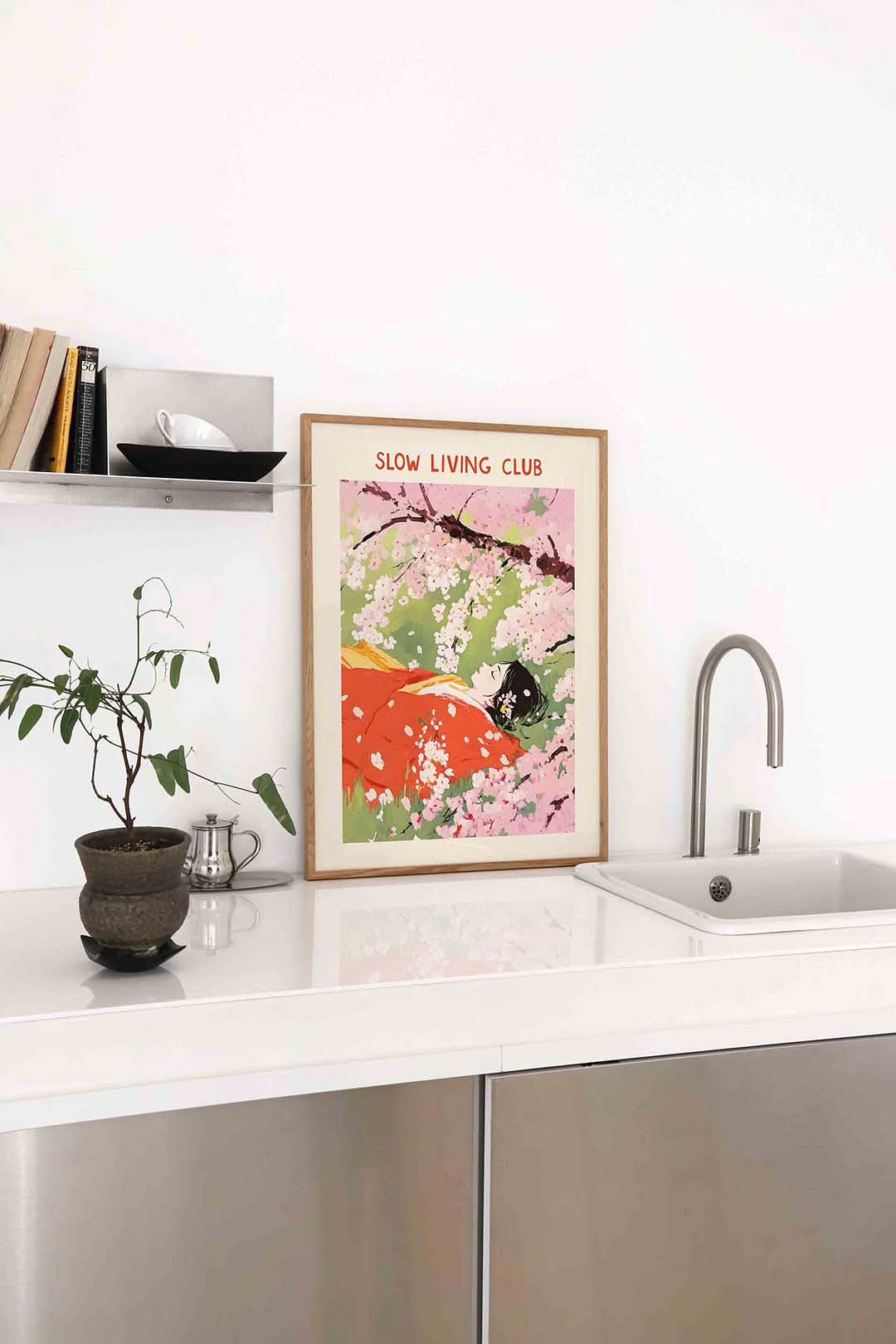 Bloesem en rustende figuur Poster