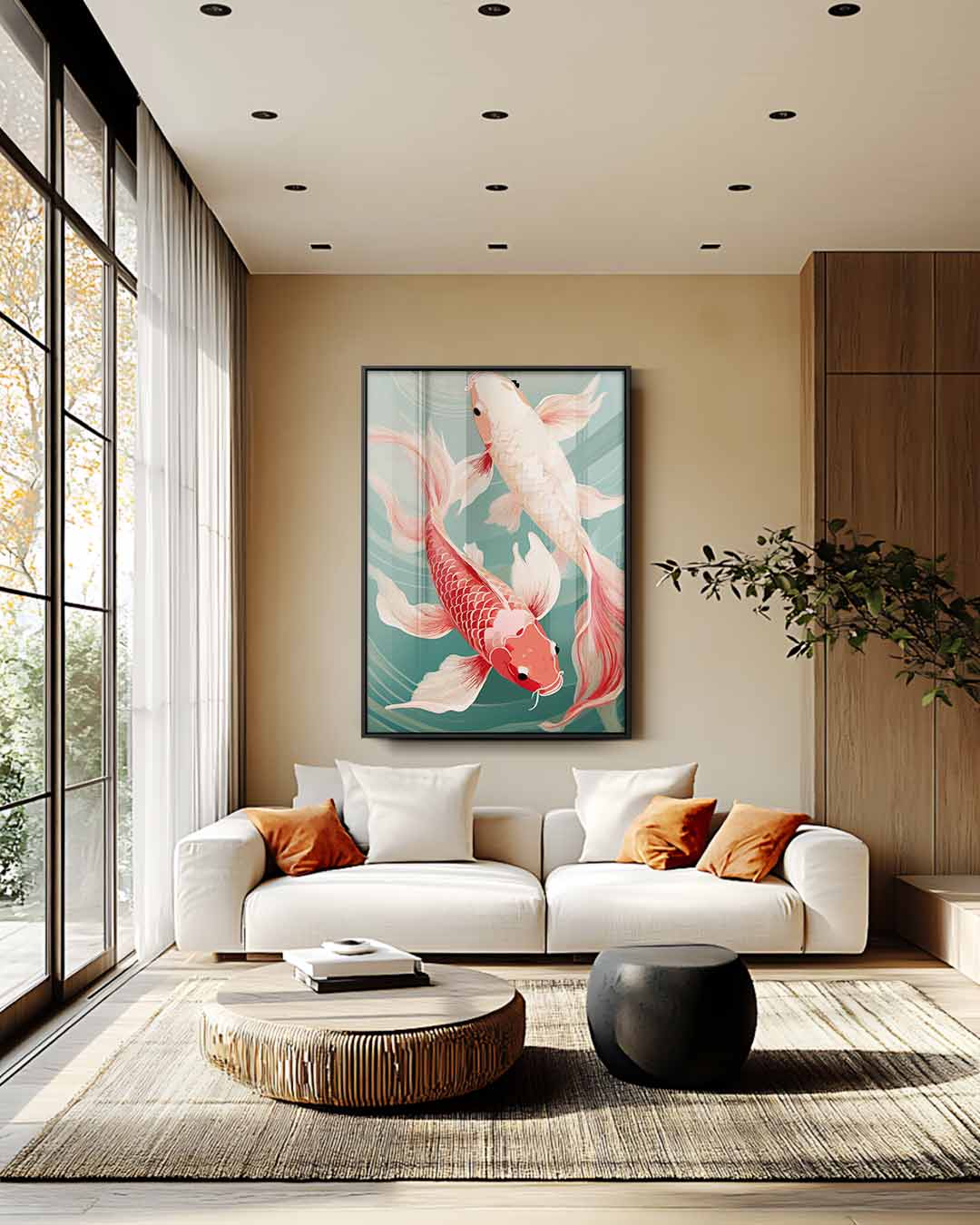 Koi Vissen in Beweging Kunstwerk-canvas-dibond-plexiglas-wanddecoratie-WallArtistic