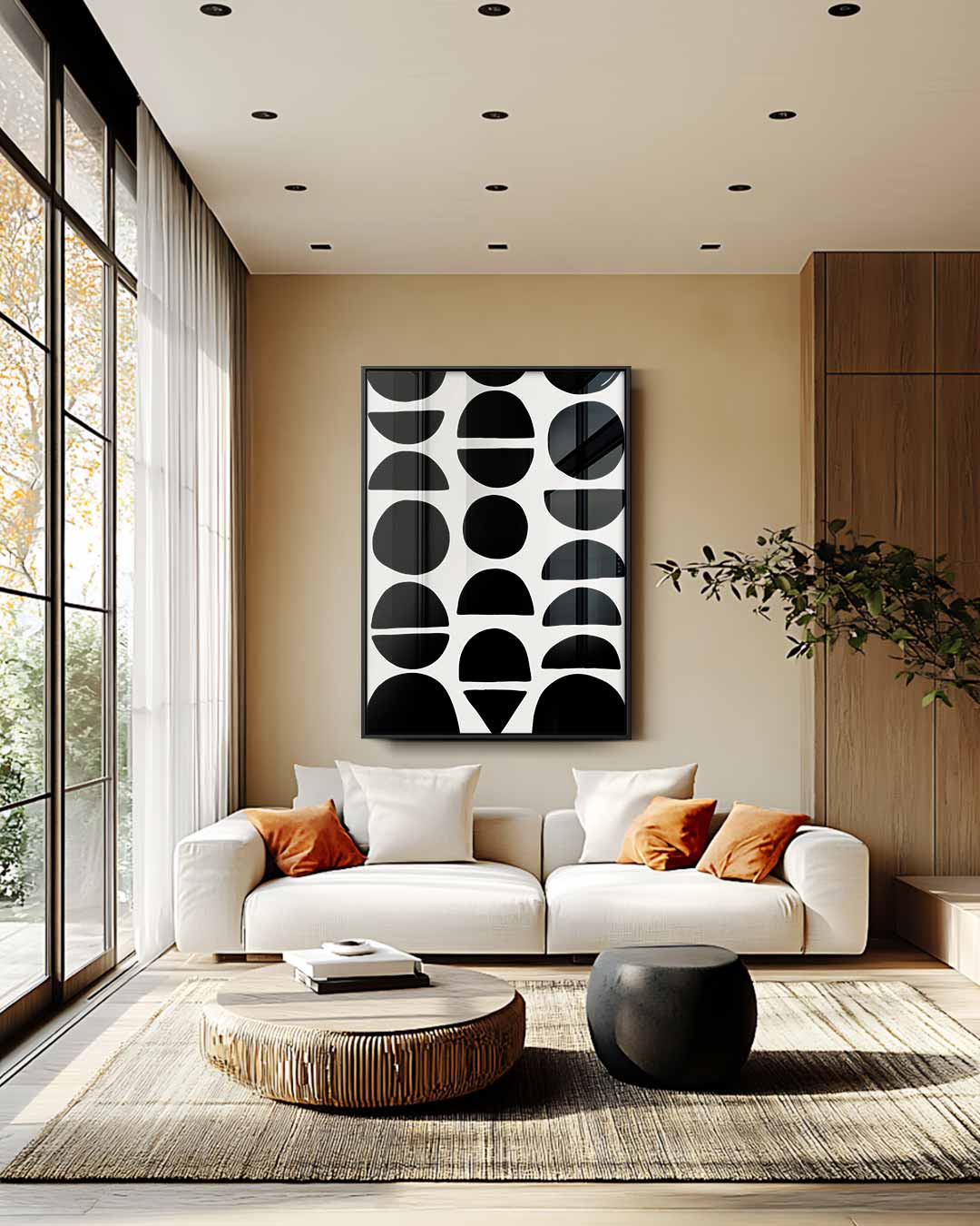 Zwarte Vormen op Wit Kunstwerk-canvas-dibond-plexiglas-wanddecoratie-WallArtistic