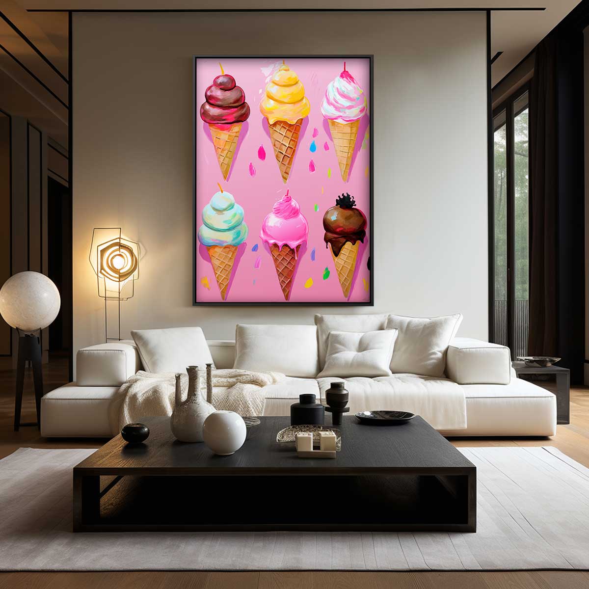 Kleurrijke IJsjes op Roze Achtergrond Kunstwerk-canvas-dibond-plexiglas-wanddecoratie-WallArtistic