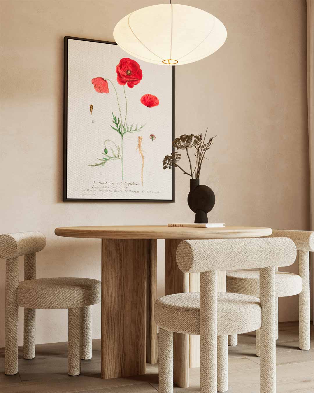 Botanische Print met Rode Klaproos Kunstwerk-canvas-dibond-plexiglas-wanddecoratie-WallArtistic