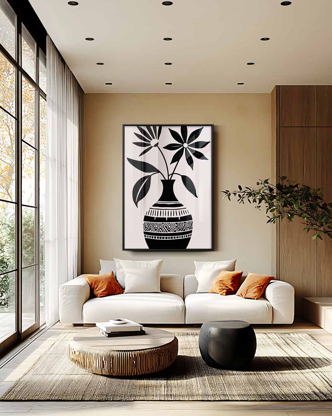 Bloemen in Zwart-Witte Vaas Kunstwerk-canvas-dibond-plexiglas-wanddecoratie-WallArtistic