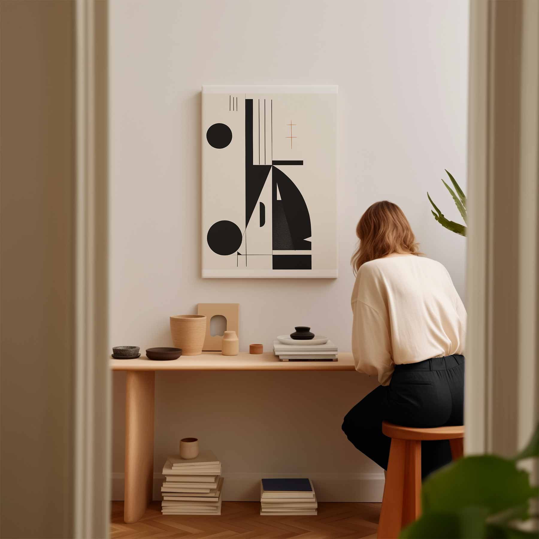Geometrische Harmonie in Zwart en Wit Kunstwerk-canvas-dibond-plexiglas-wanddecoratie-WallArtistic
