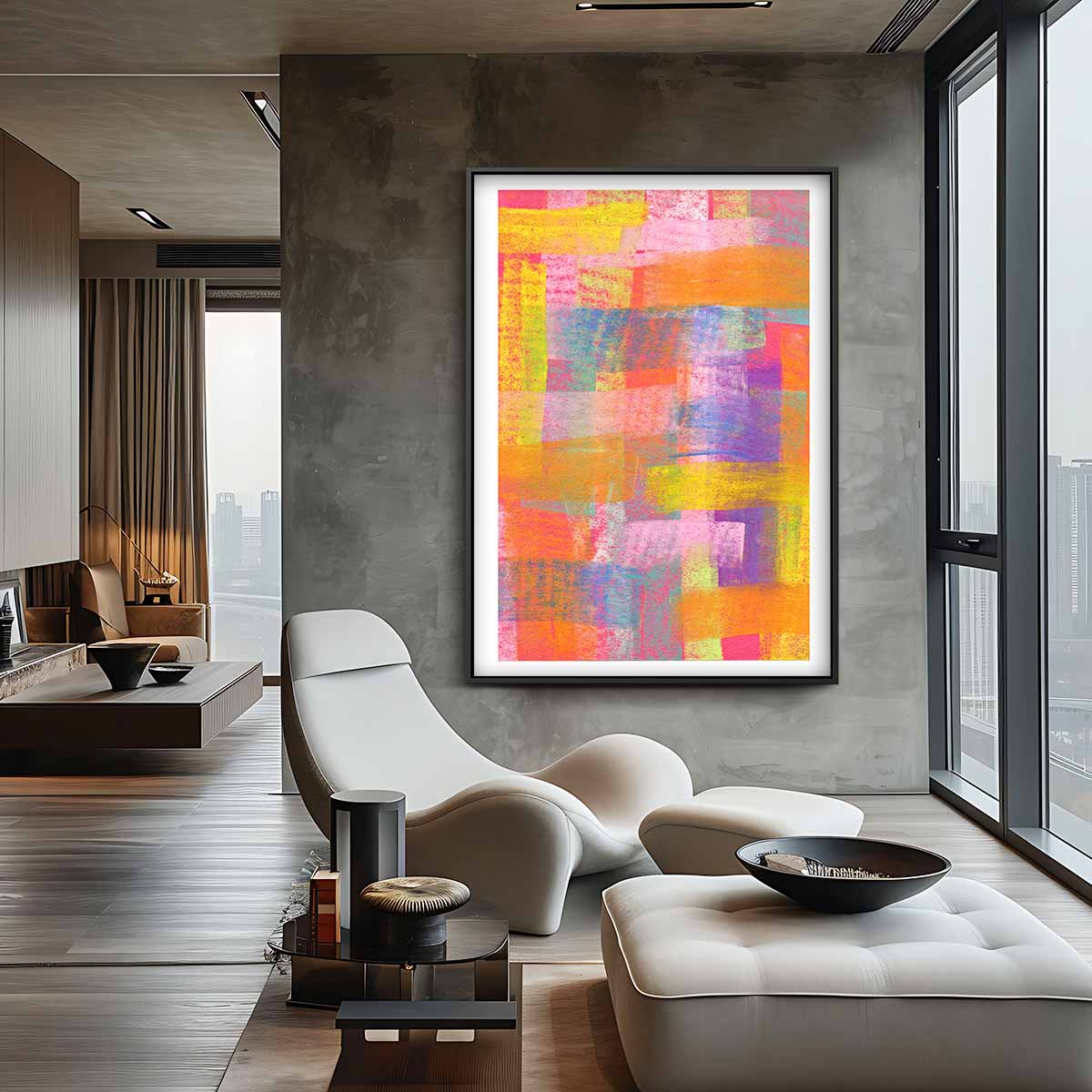 Kleurrijke Abstracte Expressie Kunstwerk-canvas-dibond-plexiglas-wanddecoratie-WallArtistic