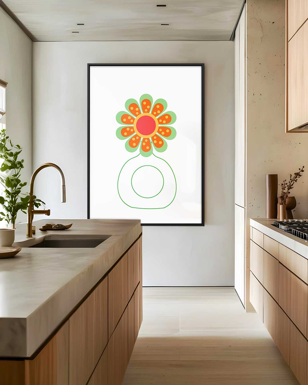 Vrolijke Bloem Illustratie Kunstwerk-canvas-dibond-plexiglas-wanddecoratie-WallArtistic