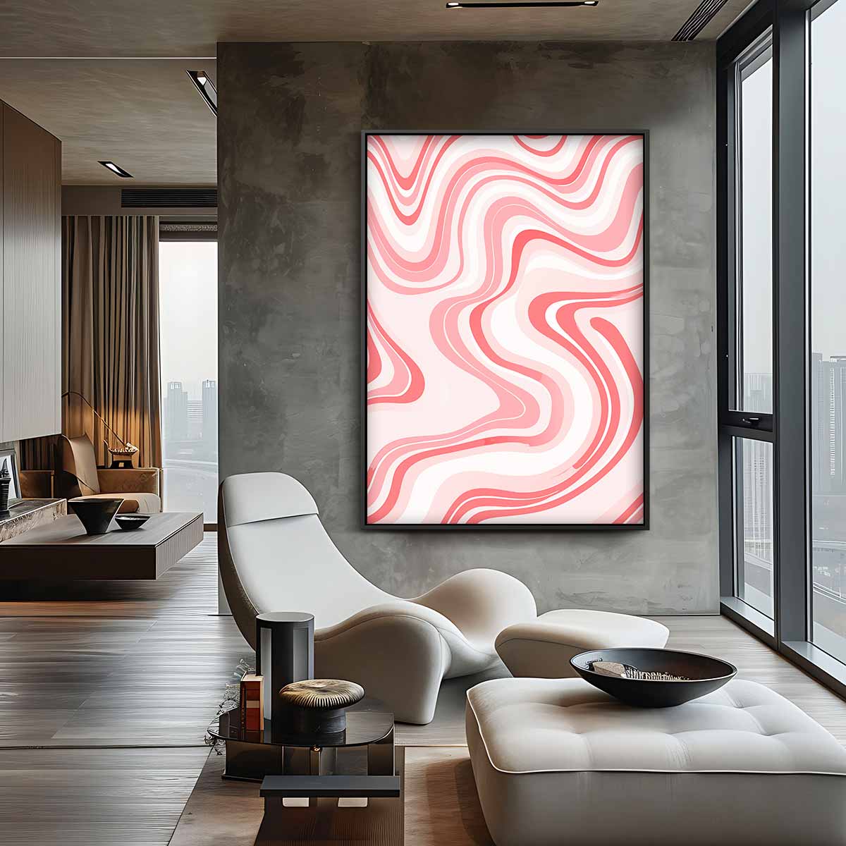 Vloeiende Rood en Roze Golven Kunstwerk-canvas-dibond-plexiglas-wanddecoratie-WallArtistic