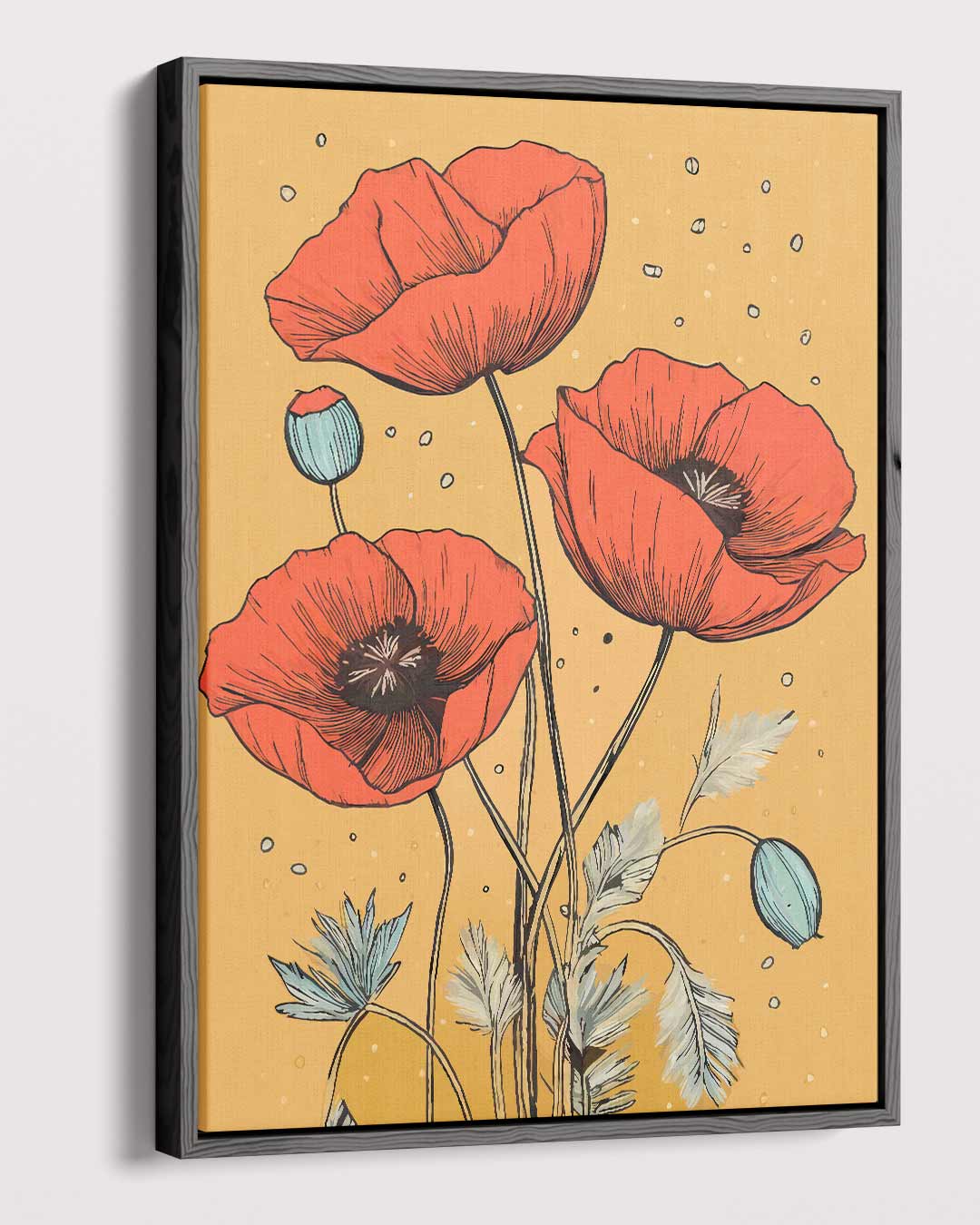 Vrolijke Klaprozen op Gouden Achtergrond Kunstwerk-canvas-dibond-plexiglas-wanddecoratie-WallArtistic