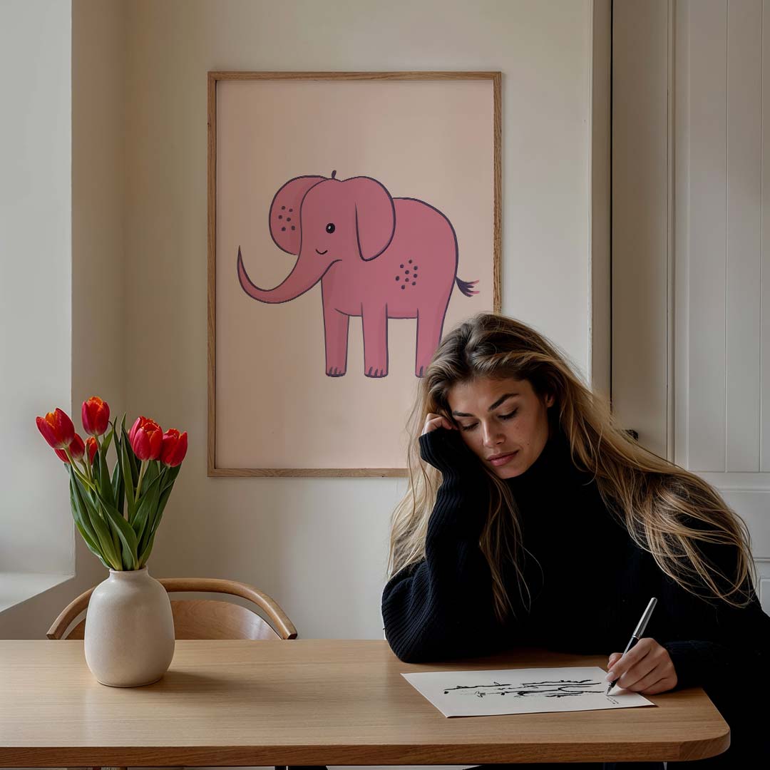 Schattige Roze Olifant Poster-WallArtistic