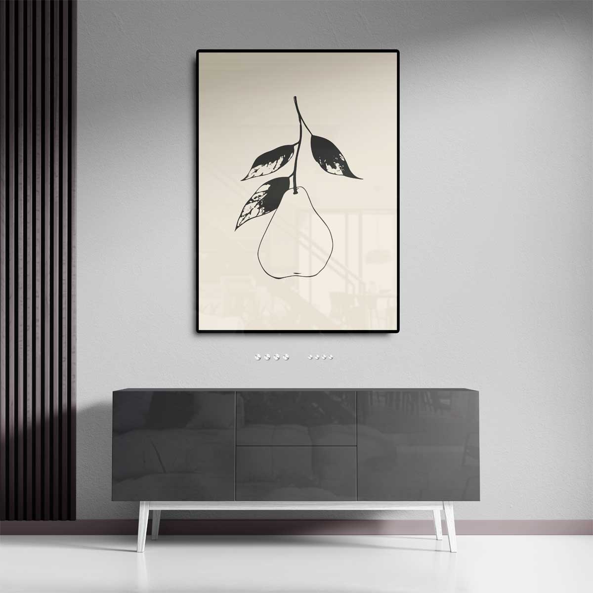 Minimalistische Peer met Bladeren Kunstwerk-canvas-dibond-plexiglas-wanddecoratie-WallArtistic