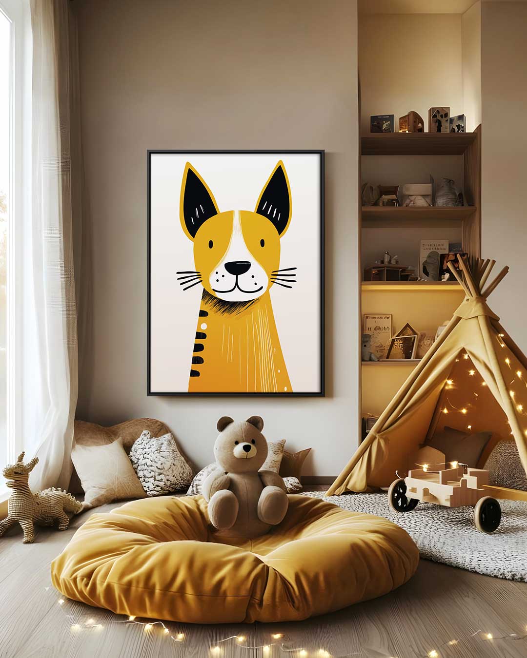 Vrolijke Hondenillustratie Kunstwerk-canvas-dibond-plexiglas-wanddecoratie-WallArtistic