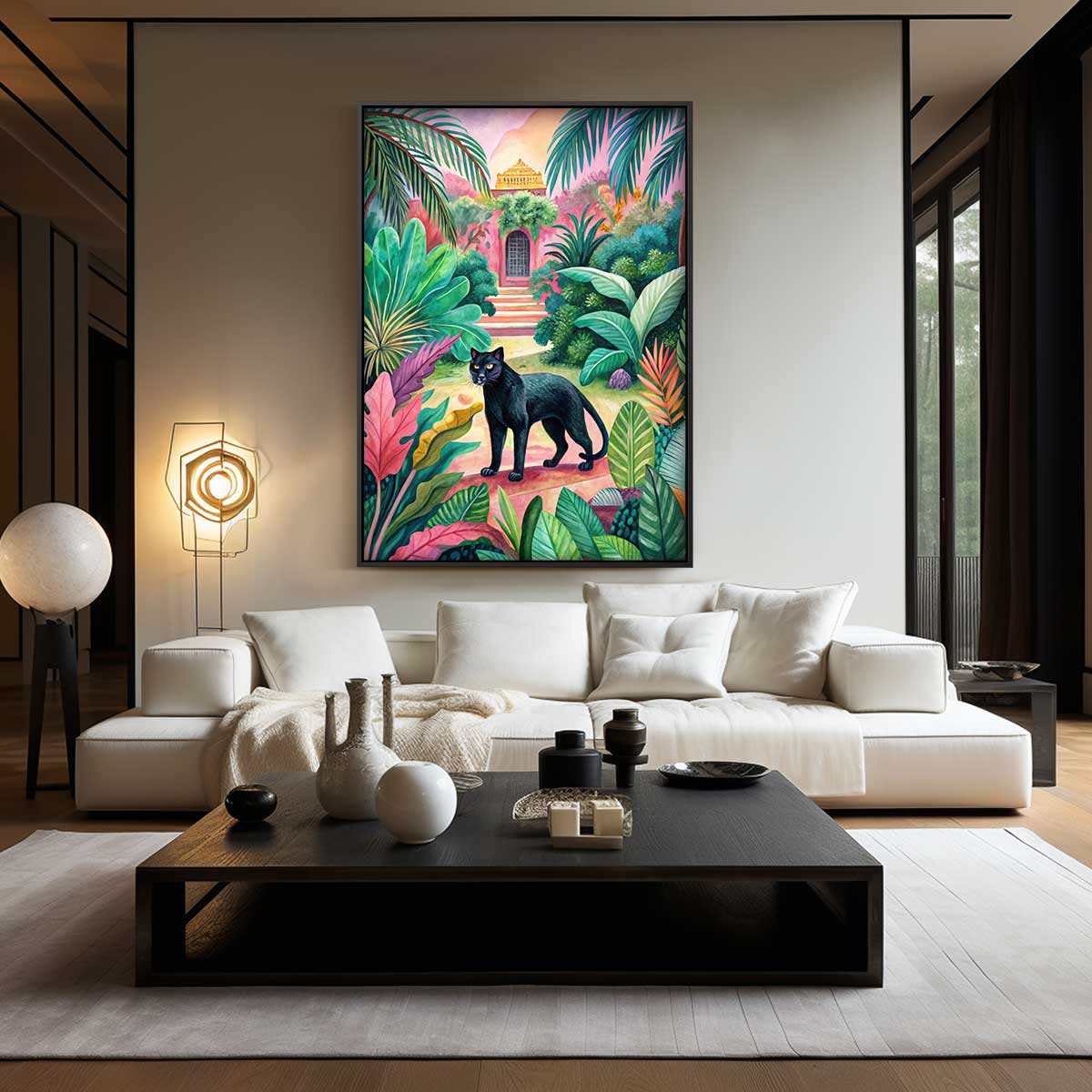 Tropische Oase met Zwarte Panter Kunstwerk-canvas-dibond-plexiglas-wanddecoratie-WallArtistic