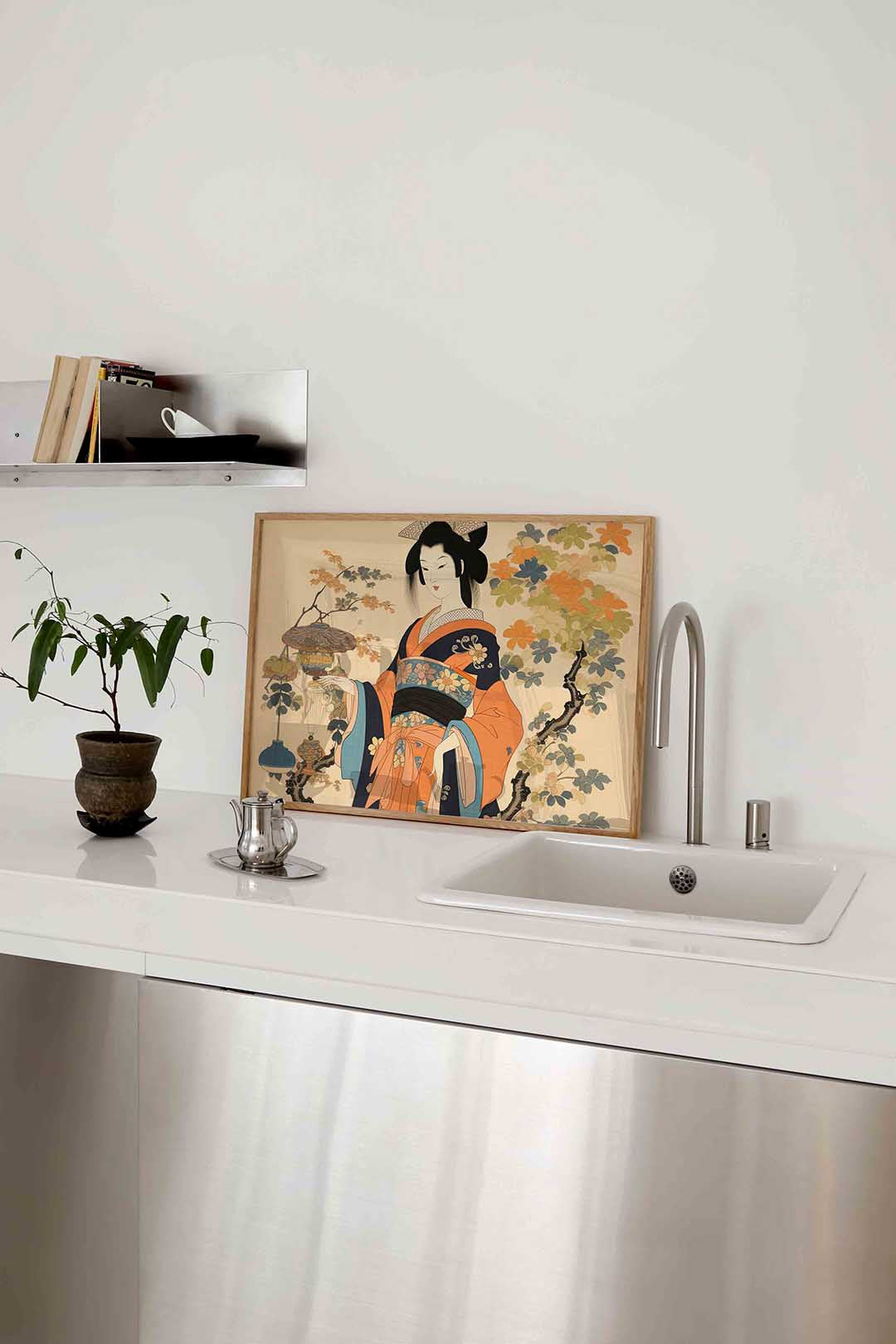 Japanse vrouw met bloemen Poster