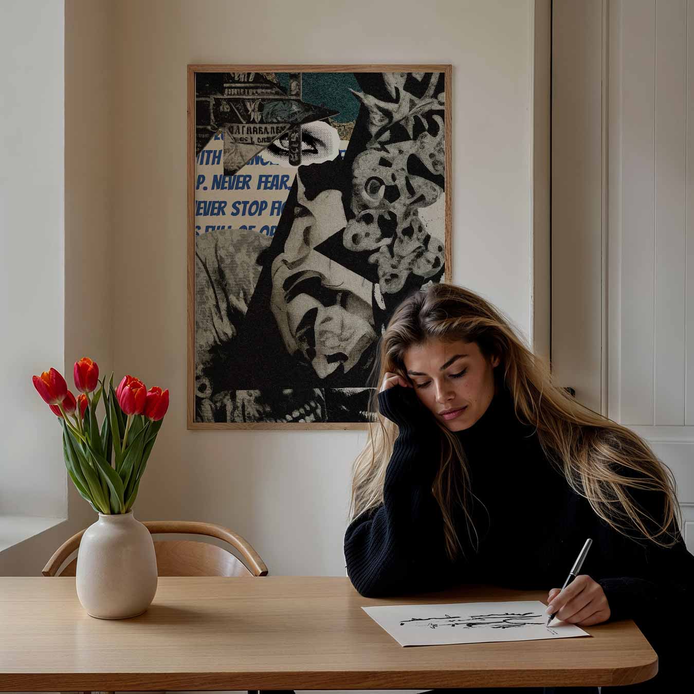 Collage Oog Maskers en Tekstfragmenten Poster-WallArtistic