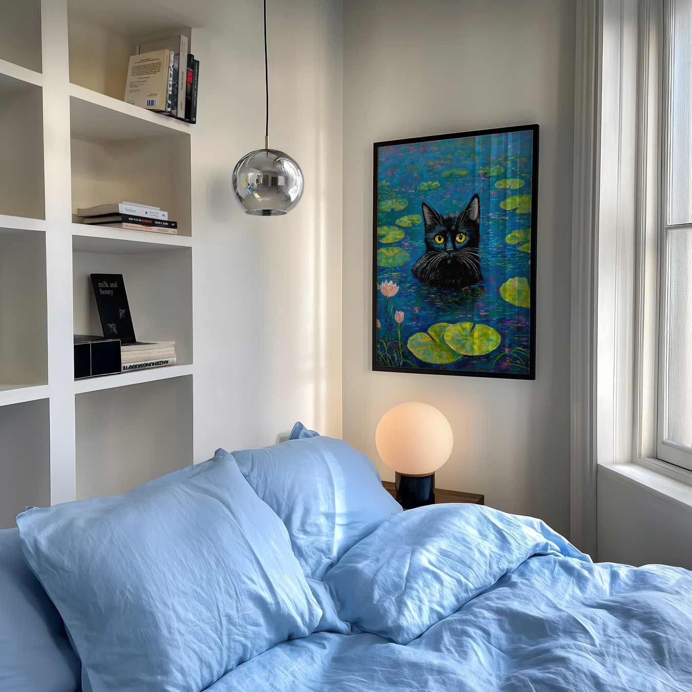 Mystieke Kat in Waterlelies Poster