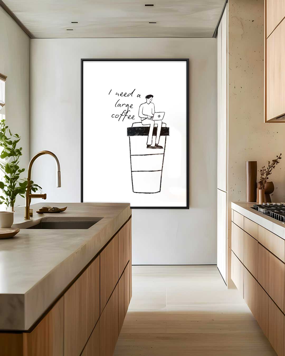 Laptopwerker op Koffiebeker Kunstwerk-canvas-dibond-plexiglas-wanddecoratie-WallArtistic