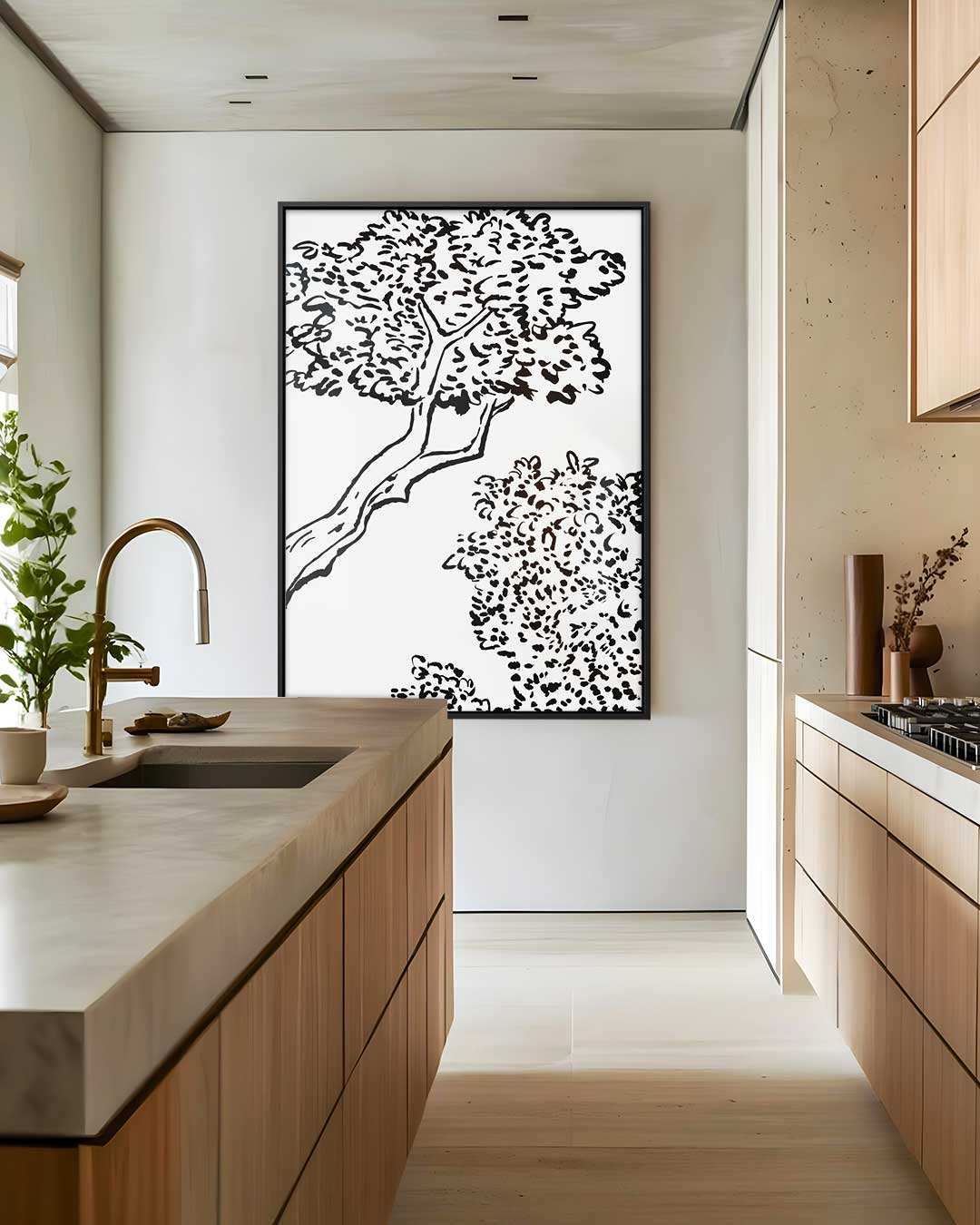 Sierlijk Boomlandschap in Lijnkunst Kunstwerk-canvas-dibond-plexiglas-wanddecoratie-WallArtistic