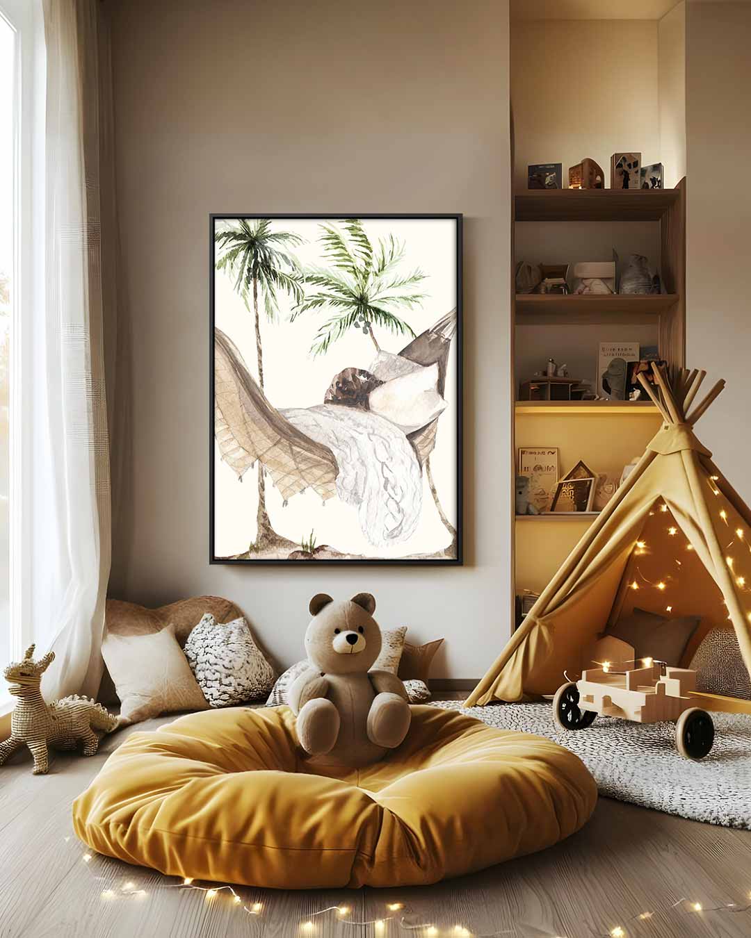 Zonnige Hangmat Droom Kunstwerk-canvas-dibond-plexiglas-wanddecoratie-WallArtistic
