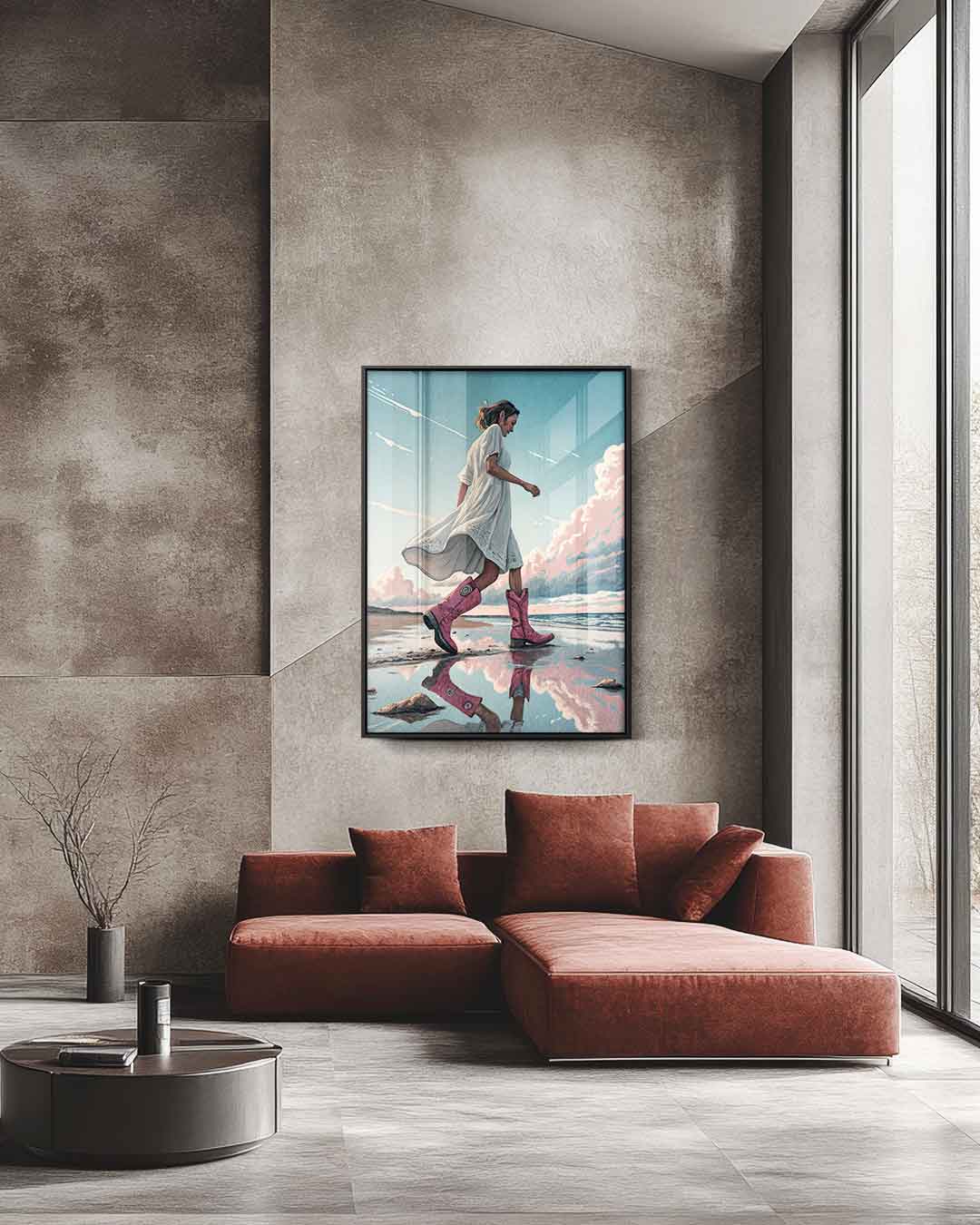 Stijlvolle Wandeling aan de Kust Kunstwerk-canvas-dibond-plexiglas-wanddecoratie-WallArtistic