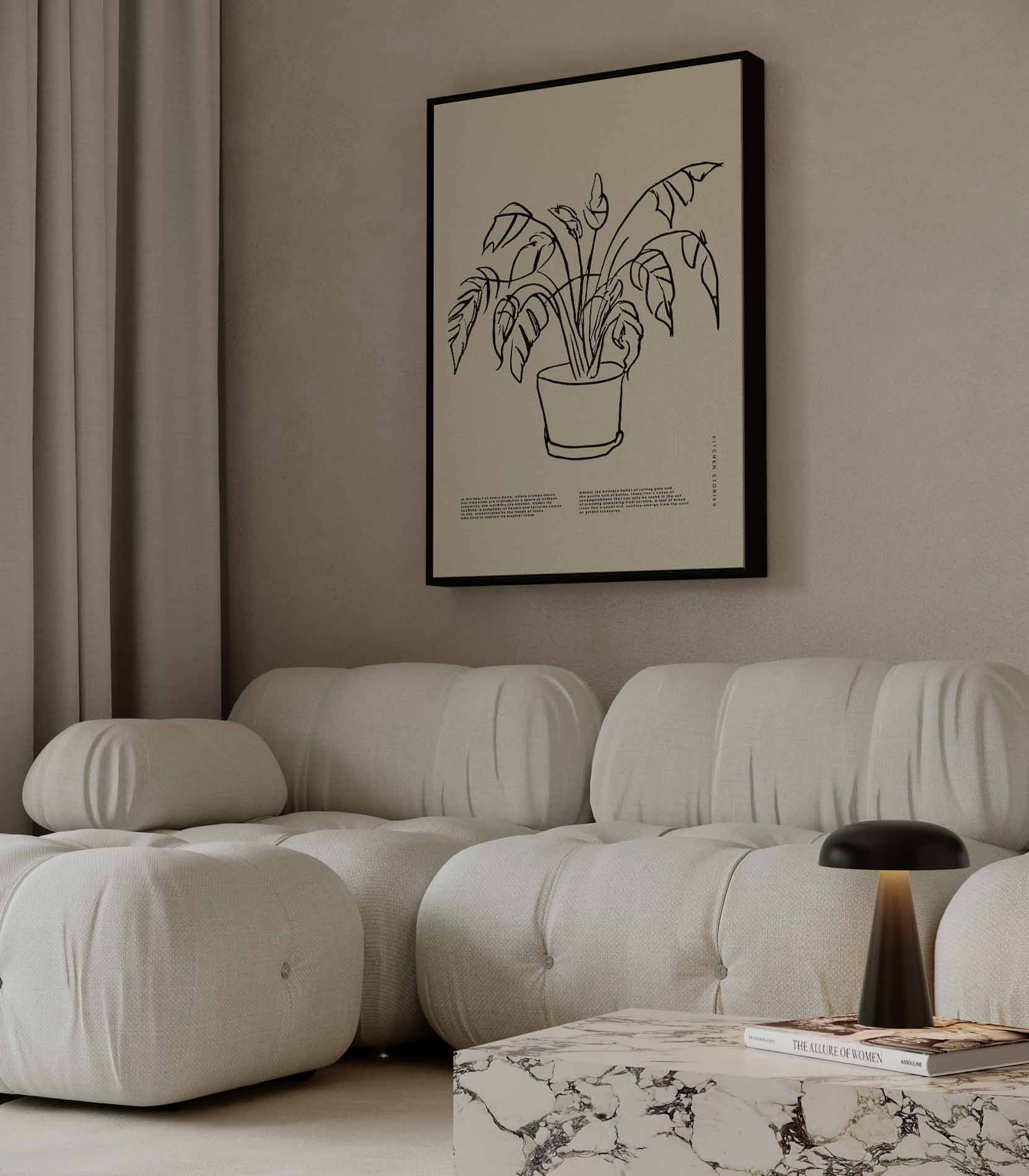 Schaduwplant in Minimalistische Lijntekening Kunstwerk-canvas-dibond-plexiglas-wanddecoratie-WallArtistic